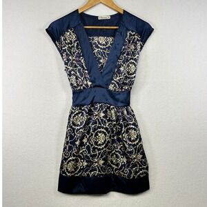 Forever 21 Y2K Navy Blue Floral Print V Neck Kimono Sleeve Shirt‎ Size M